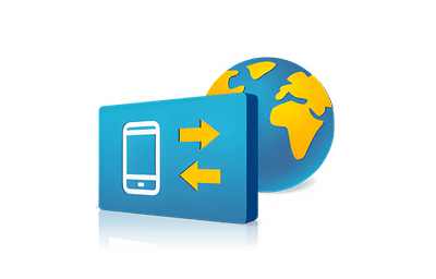 Illustration Smartphone vor Weltkugel