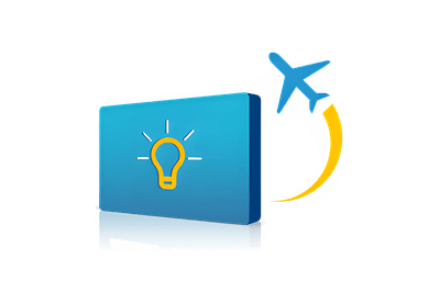 Illustration Glühbirne mit Flugzeug im Hintergrund