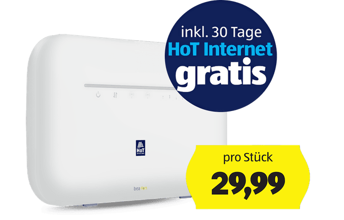 Router Beafon R312 mit Preisschild 79,99 EUR. Dazu 1 Monat HoT Internet gratis.