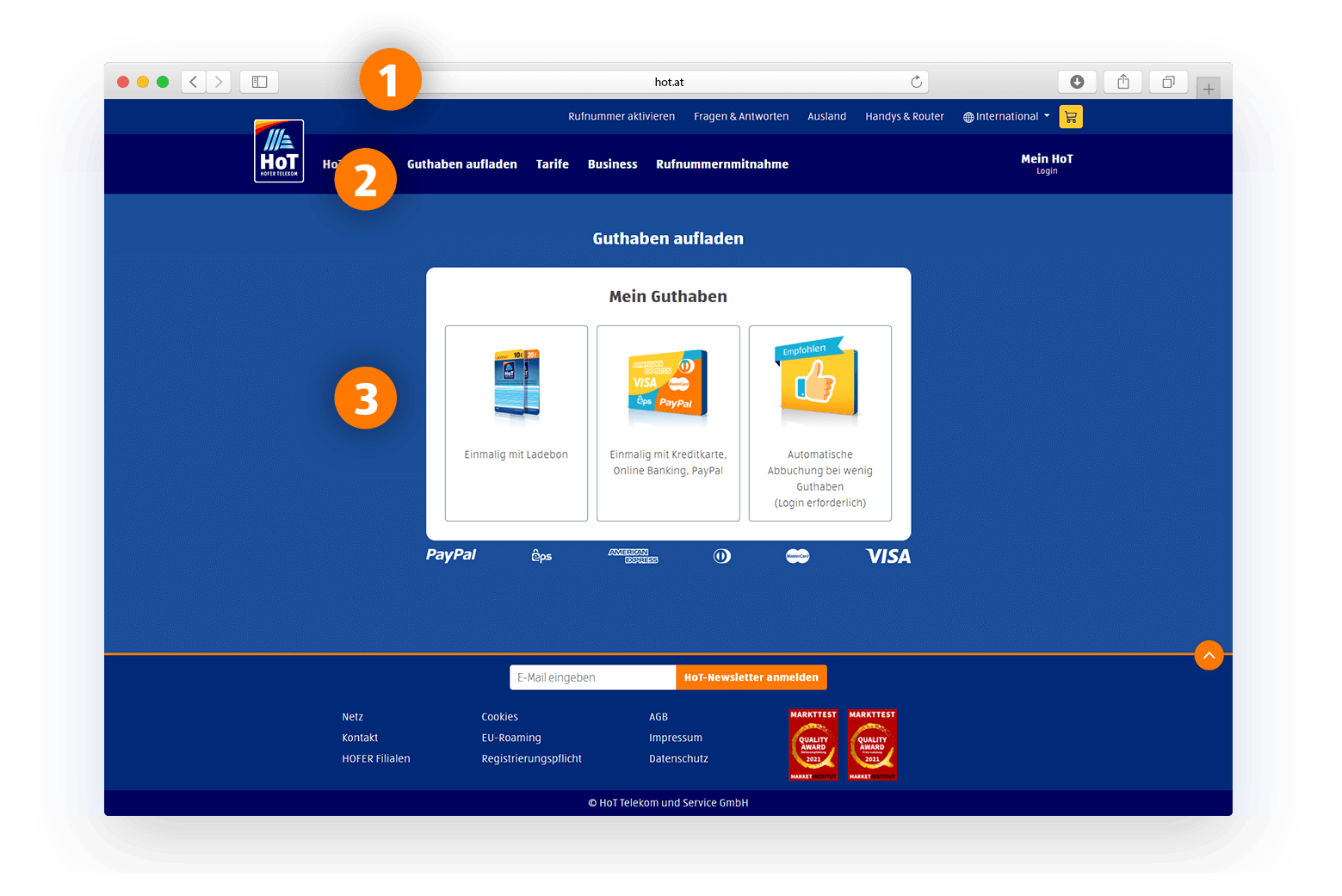 Chart One Time Topup with Creditcard or EPS